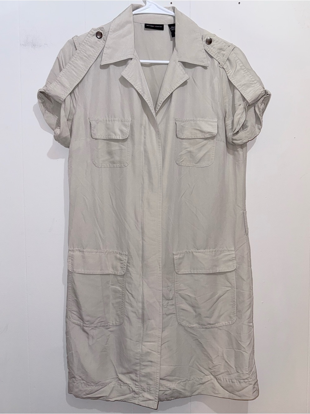 New York & Company Safari Utility Shirt Dress Khaki M
